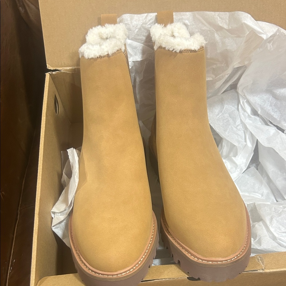 J. Crew Camel Winter Boots with White Trim